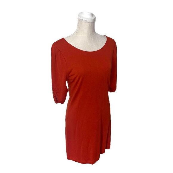Banana Republic Ruched Sleeve Shift Dress in Burnt Tangerine Medium NWT - Picture 4 of 12